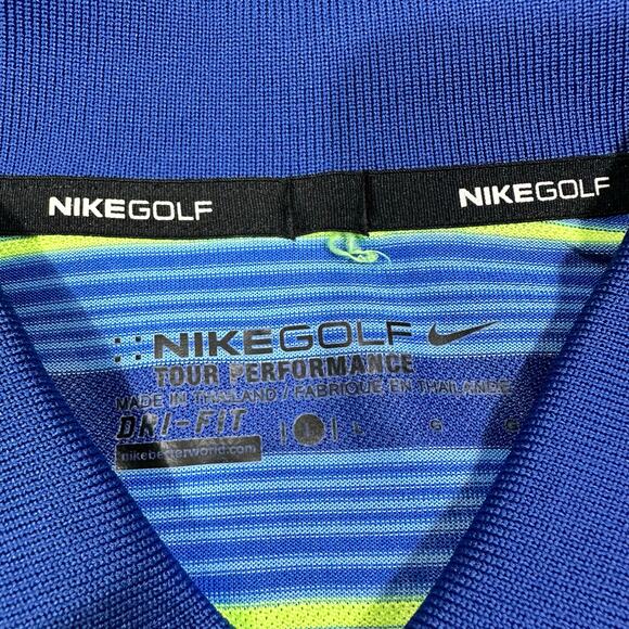 Nike Golf Tour Performance Dri-Fit Blue Striped Short Sleeve Polo Shirt Size L - Picture 6 of 7